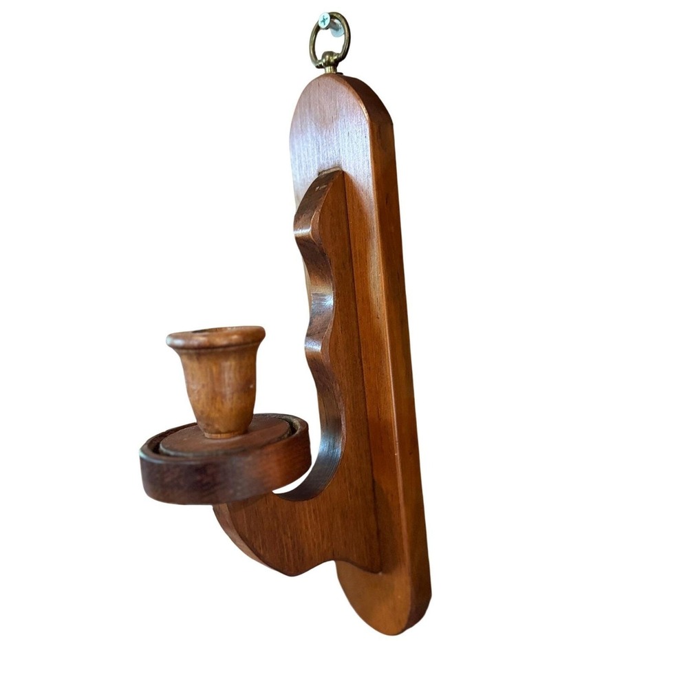 Vintage Mid Century Modern Wood Wall Sconce Taper Candle Holder Rustic MCM Decor